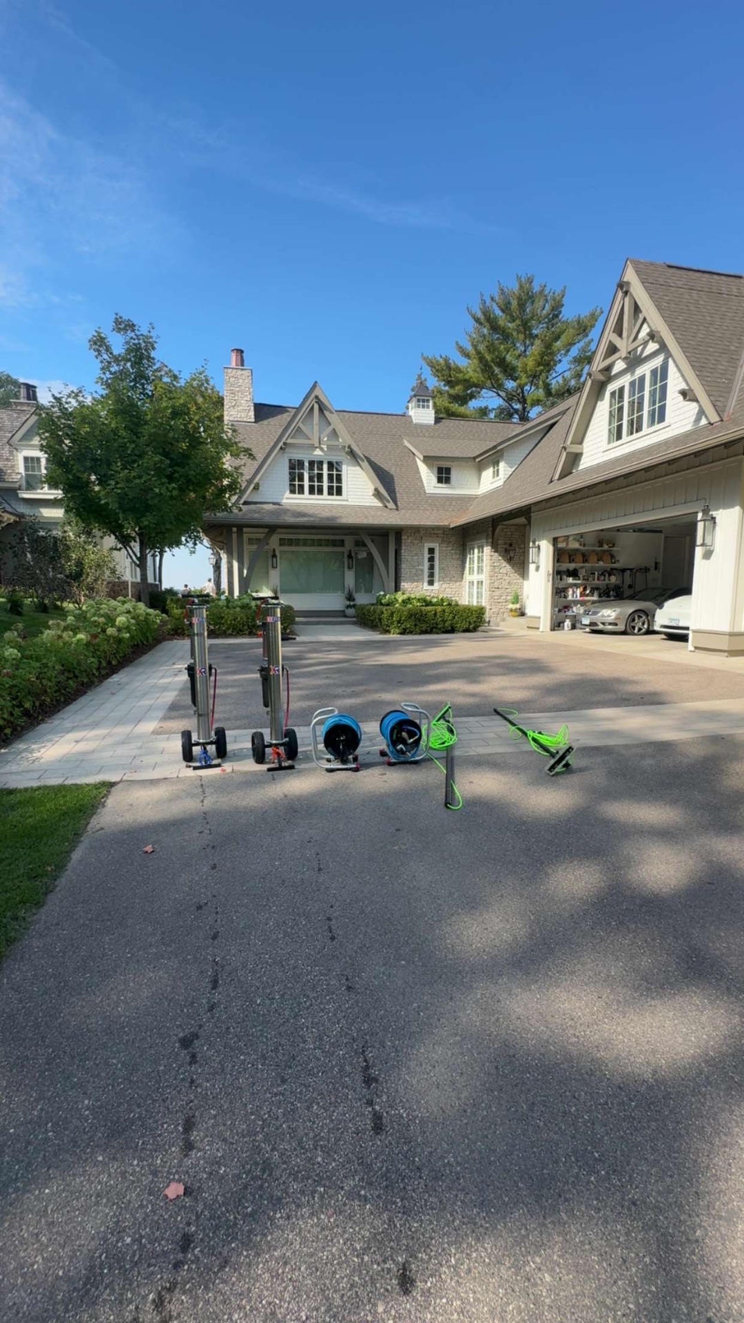 Window cleaner washing lakefront windows